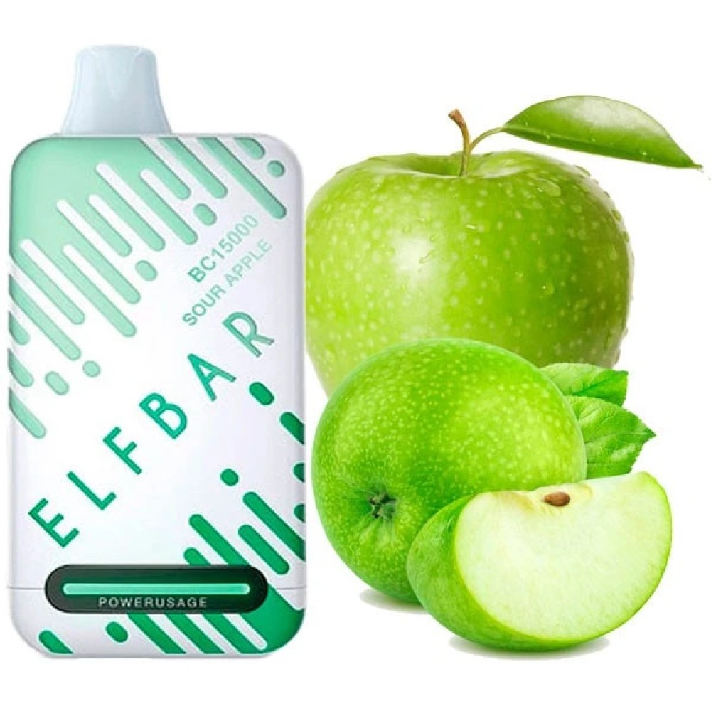 Jednorazowy papieros elektroniczny Elf Bar BC Sour Apple (Kwaśne Jabłko) (15000 zaciągnięć)