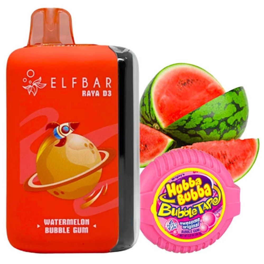 Jednorazowy papieros elektroniczny Elf Bar Raya D3 Watermelon Bubble Gum (25000 zaciągnięć)