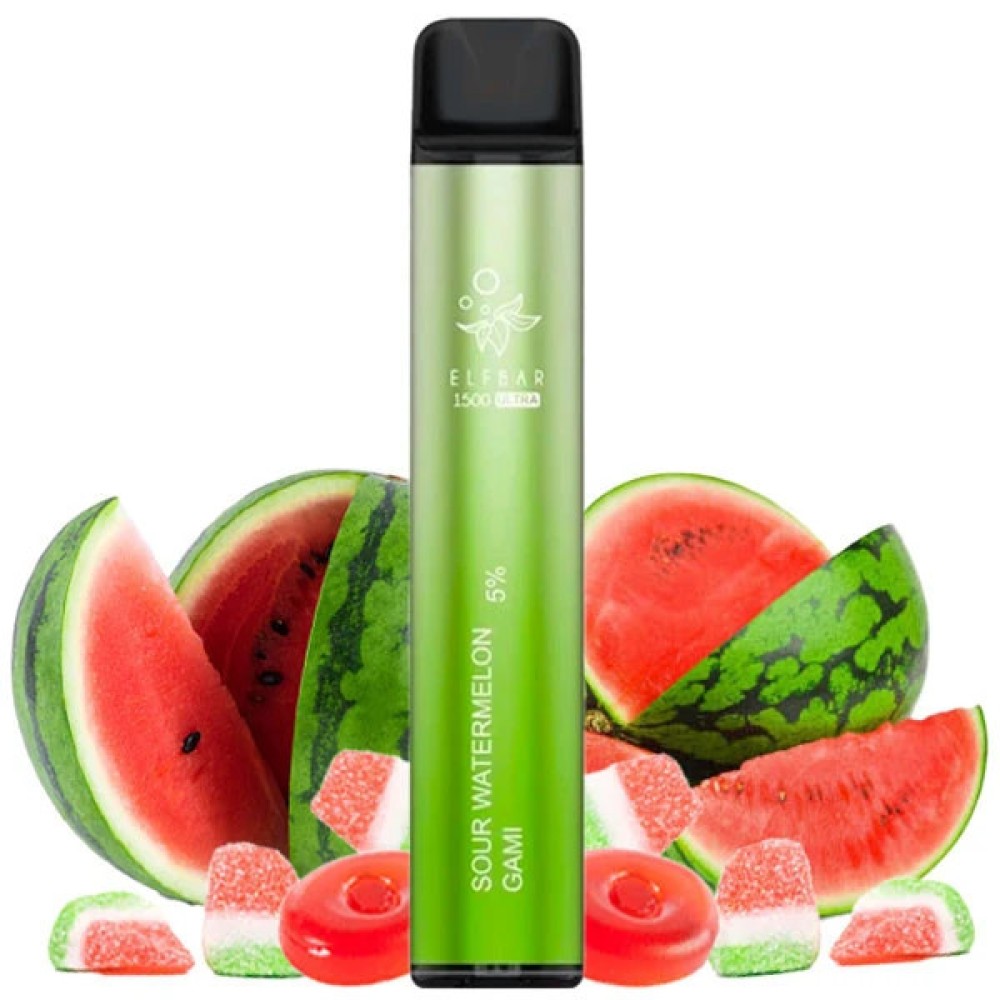 Jednorazowy papieros elektroniczny Elf Bar Ultra Sour Watermelon Gami (kwaśny arbuzowy żel) (1500 zaciągnięć)
