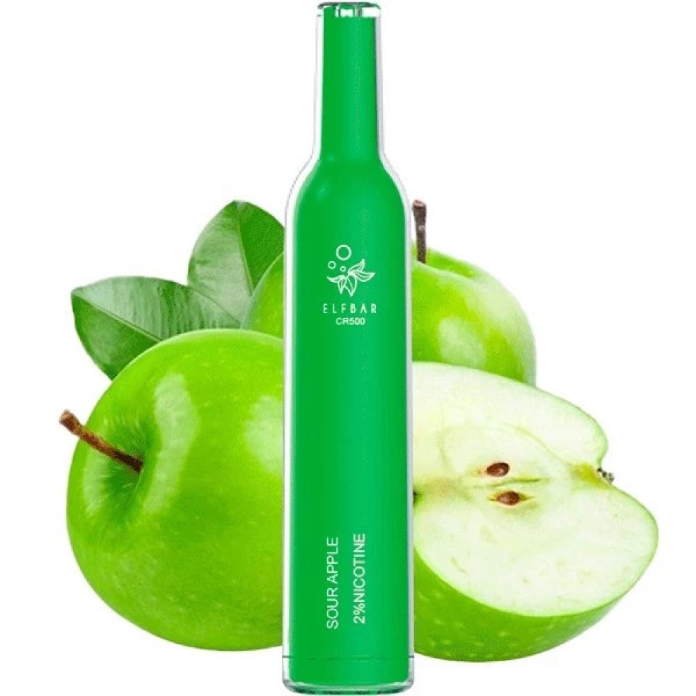 Jednorazowy papieros elektroniczny Elf Bar Sour Apple (500 zaciągnięć) (butelka szampana)