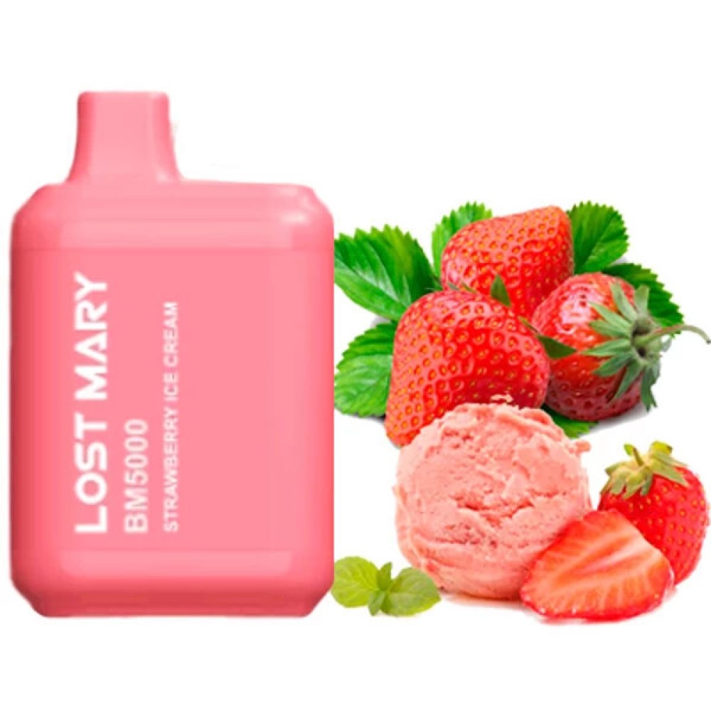 Jednorazowy papieros elektroniczny Lost Mary BM Strawberry Ice Cream (Lody truskawkowe) (5000 zaciągnięć)