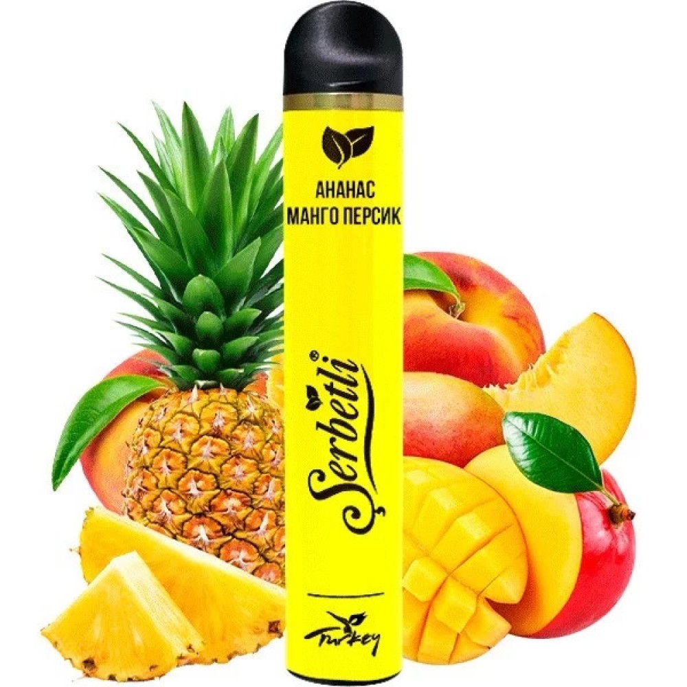 Jednorazowy papieros elektroniczny Serbetli Ananas Mango Brzoskwinia (Pineapple Mango Peach) (1200 zaciągnięć)